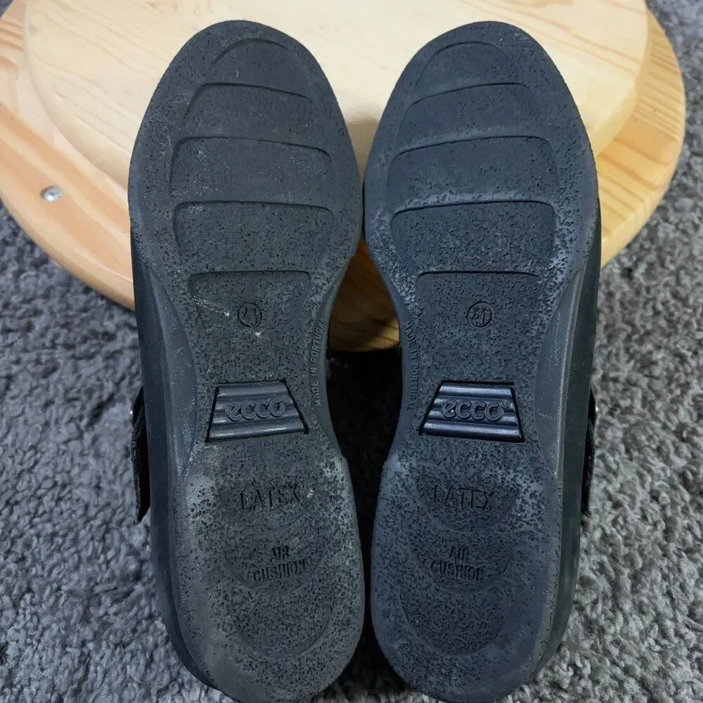 Ecco Shoes Mary Jane Flats Womens Size 10 Black Leather Buckle Portugal Vintage